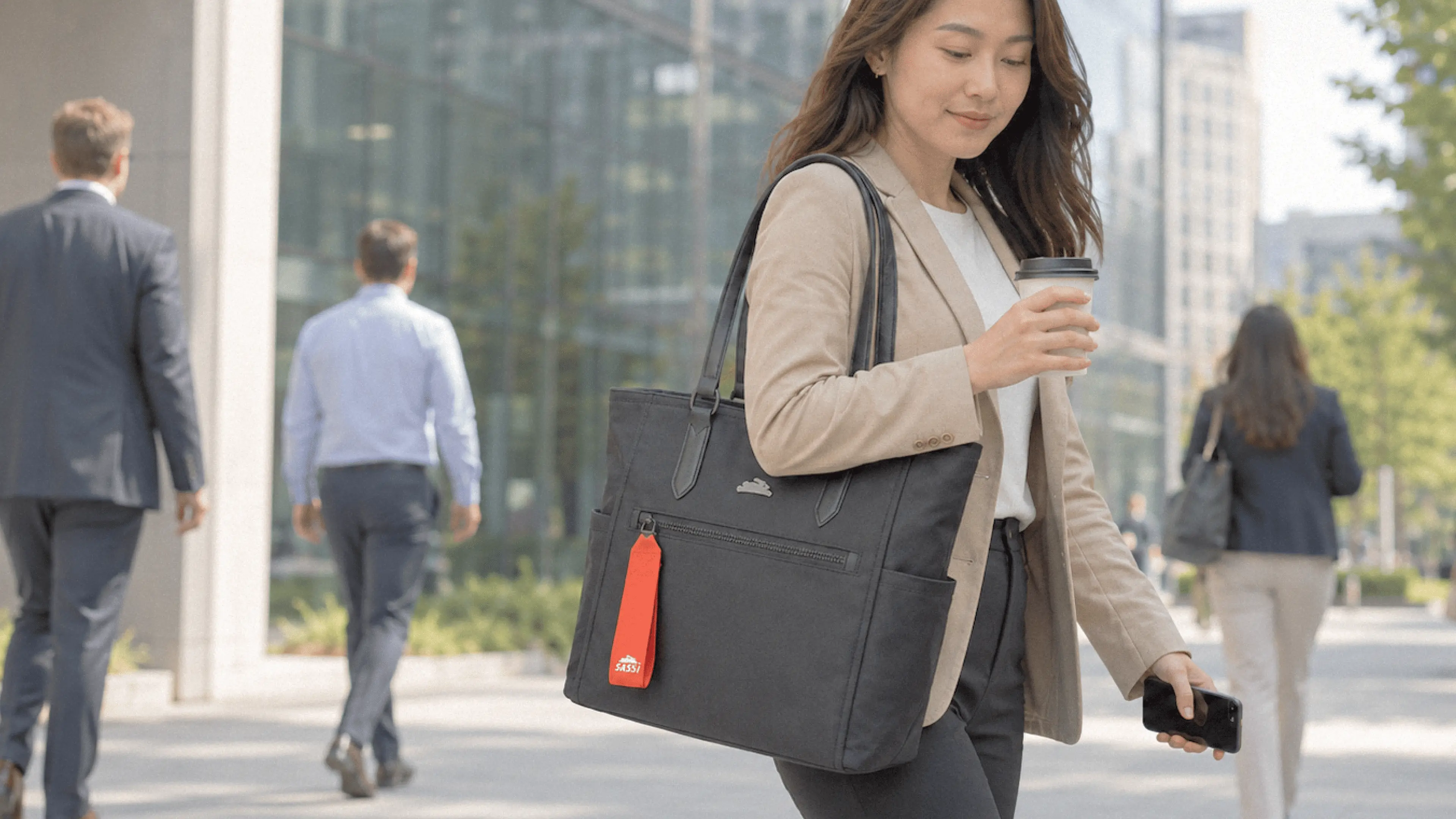 Professional carrying a SASSI tote during the workday